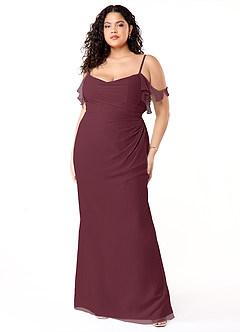 Azazie Emeralda Jurken voor bruidsmeisjes Jurk van Chiffon met Kolom Off the Shoulder Cabernet image7