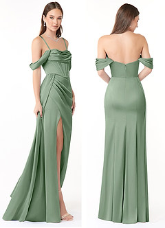 Azazie Amyra Vestidos de damas de honor Vestido de Matcha de Satén Elástico de Corte Recto Convertible con Vestidos sin tirantes image8