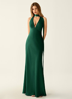 Wrenllien Emerald Green Deep V-Neck Stretch Satin Backless Maxi Dress image5