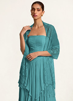 front Azazie Floral Lace Tassel Shawl