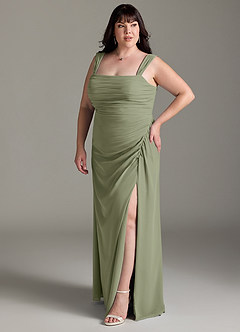 Azazie Jesaphine Bridesmaid Dresses Pistachio Sheath Bow Chiffon Dress image11