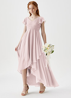 Azazie Caria Junior Blushing Pink A-Line Pleated Chiffon Dress image1
