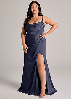 Azazie Johana Bridesmaid Dresses Stormy Mermaid Off the Shoulder Stretch Satin Convertible Dress image8