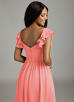 Azazie Anaya Bridesmaid Dresses Coral A-Line Pleated Chiffon Dress image2