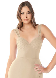 Azazie Audre Bridesmaid Dresses Champagne Mermaid Pleated Chiffon Dress image5