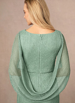 Azazie Paige Mother of the Bride Dresses Aquamarine Sheath Pleated Cape Metallic Mesh Dress image5