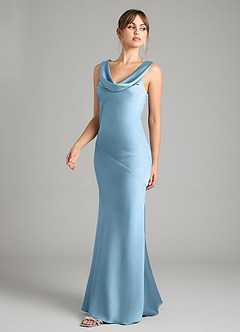 Azazie Rylina Bridesmaid Dresses Steel Blue Mermaid Stretch Satin Dress image2