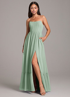 Azazie Kailee Bridesmaid Dresses Agave A-Line with Pockets Chiffon Dress image1