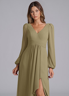 Azazie Liah 신부 들러리 드레스 A라인 긴팔 쉬폰 바닥 길이 드레스 image7