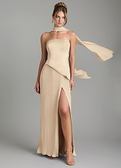 Azazie Tierney Bridesmaid Dresses Champagne A-Line Strapless Chiffon Convertible Dress image1