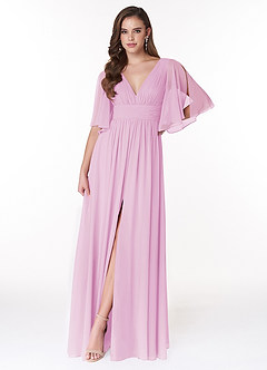Azazie Temeka Bridesmaid Dresses Candy Pink A-Line Ruched Chiffon Dress image5