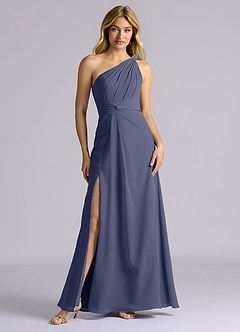 Azazie Isabelle 신부 들러리 드레스 A라인 한쪽 어깨 쉬폰 바닥 길이 드레스 image2