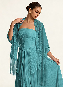 front Azazie Floral Lace Tassel Shawl