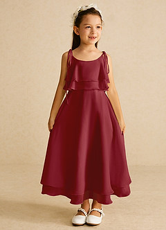 Azazie Temi Flower Girl Dresses Pomegranate A-Line Spaghetti Strap Chiffon Dress image3