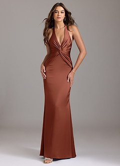 Azazie Valerie Bridesmaid Dresses Clay Mermaid Pleated Stretch Satin Dress image1