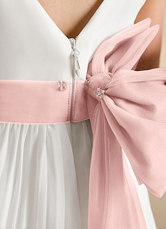 Azazie Margot Flower Girl Dresses Ivory Powder Pink A-Line Pleated Chiffon Dress image9
