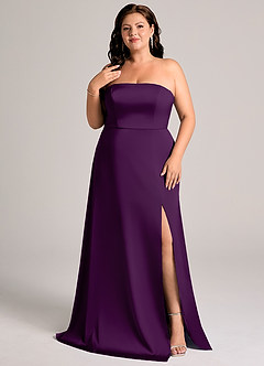 Azazie Wren Abiti da Damigella Abito Convertibile A-Line in Raso Elasticizzato Senza Cinturino Uva image8