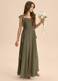 Azazie Carmin Junior Willow Green A-Line Ruched Chiffon Dress image5