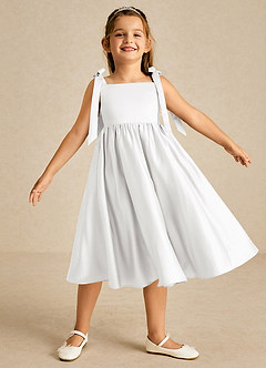 Azazie Chelsie vestidos de niña de las flores Vestido de Blanco de Satin Mate de Corte en A con Lazo image1