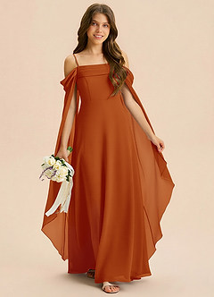 Azazie Moana Junior Linia A Pofałdowany Szyfon Długość podłogi Młodsza druhna Sukienka image3