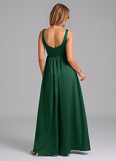 Azazie Keyla Bridesmaid Dresses Dark Green A-Line Pleated Stretch Satin Dress image2