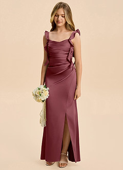 Azazie Jessamine Junior Desert Rose A-Line Ruched Stretch Satin Dress image6