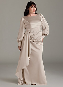 Azazie Raye Robes de demoiselle d'honneur Robe Sirène en Satin extensible Manche longue Givre image9