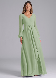 Azazie Omari Bridesmaid Dresses Dusty Sage A-Line Long Sleeve Chiffon Dress image3