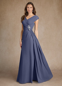 Azazie Bronson Abiti per la Madre della Sposa Abito A-Line in Chiffon Plissettato Stormy image2