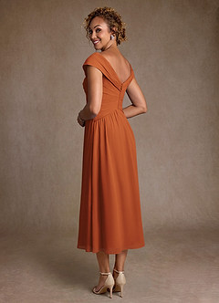 Azazie Mirta Mother of the Bride Dresses Cinnamon A-Line Pleated Floral Burnout Dress image2