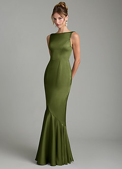 Azazie Tamera 신부 들러리 드레스 인어 주름진 스트레치 새틴 바닥 길이 드레스 image2