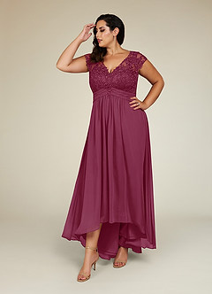 Azazie Irmeli Mother of the Bride Dresses Mulberry A-Line Lace Chiffon Dress image7