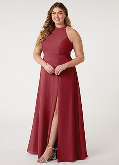 Azazie Clarice Bridesmaid Dresses Pomegranate A-Line Halter Chiffon Dress image11