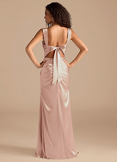 Azazie Jesaphine Bridesmaid Dresses English Rose Sheath Bow Metallic Satin Dress image4