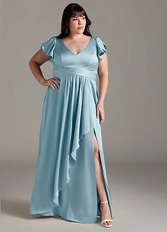 Azazie Omari Vestidos de damas de honor Vestido de Azul Malhumorado de Satén Elástico de Corte en A image10