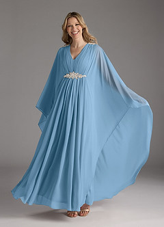 Azazie Drew Mère de la mariée Robes Robe Trapèze en Mousseline de soie Plissée Acier Bleuté image6