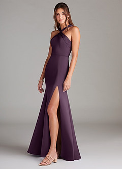 Azazie Rue Bridesmaid Dresses Plum A-Line Pleated Stretch Satin Dress image5