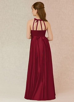 Azazie Arianthe Junior Burgundy A-Line with Pockets Matte Satin Dress image2
