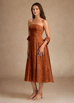 Azazie Lorain vestidos de madre de la novia Vestido de Naranja Quemada de Devorado Floral de Corte en A con Plisado image5