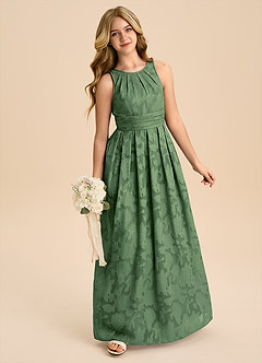 Azazie Bibiane Junior Eucalyptus A-Line Pleated Floral Burnout Dress image3