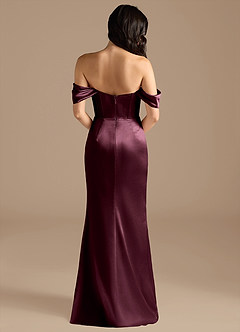 Azazie Lynden Jurken voor bruidsmeisjes Converteerbaar Jurk van Metaalachtig Satijn met Kolom Off the Shoulder Cabernet image5