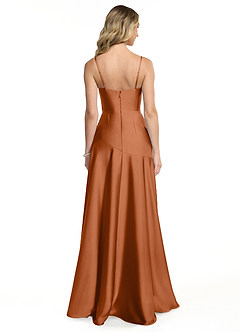 Azazie Kayla Final Sale Copper A-Line Side Slit Stretch Satin Dress image2