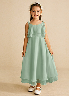 Azazie Temi Blumenmädchenkleider A-Linie Spaghetti Riemen Chiffon Kleid Agave image4