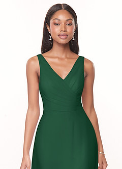 Azazie Nala Bridesmaid Dresses Dark Green A-Line Pleated Chiffon Dress image4
