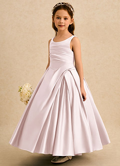 Azazie Audrey vestidos de niña de las flores Vestido Rosa Rubor de Satin Mate de Corte en A con Plisado image3