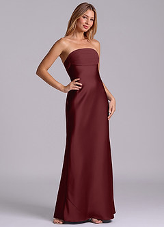 Azazie Ailanie Brudtärnklänningar Klä av Tubklänning i Stretch Satin Axelbandslös Cabernet image5