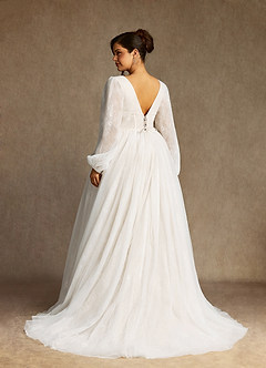 Azazie Cressida Wedding Dresses Diamond White Ball-Gown Lace Tulle Dress image7