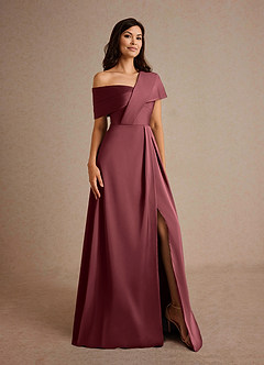Azazie Milton vestidos de madre de la novia Vestido de Merlot de Satén Elástico de Corte En A con Plisado image8