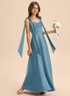 Azazie Halley Junior Abito A-Line in Raso Elasticizzato Fiocco Bermuda image5