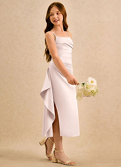 Azazie Canna Girls Formal Blumenmädchenkleider A-Linie Plissee Stretch-Satin Kleid Zartrosa image1